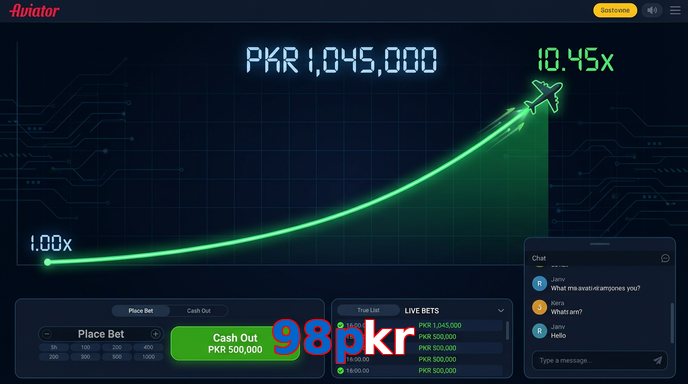 Main screen of 98Pkr aviator page for PK players