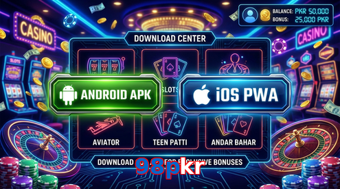 Main screen of 98Pkr download page for PK players