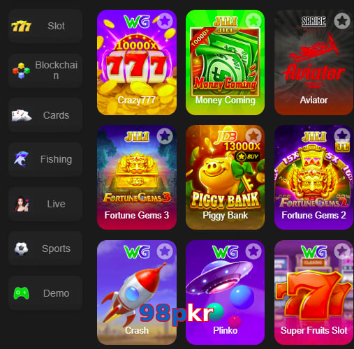Main screen of 98Pkr game page for PK players