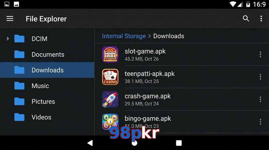 Main screen of 98Pkr gameapk page for PK players