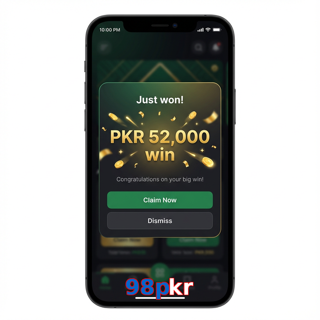 Main screen of 98Pkr win page for PK players